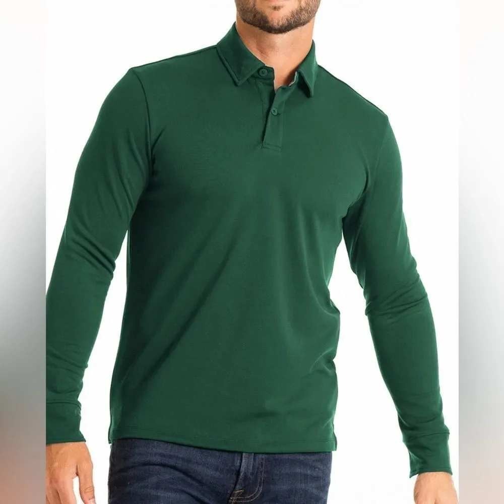 Twillory Long Sleeve Polo Green Athleisure Performance Stretch Mens Size Large